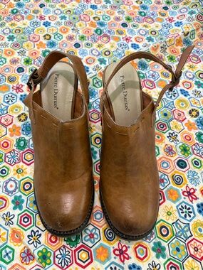 Pierre Dumas Tan Leather Slingback Clogs